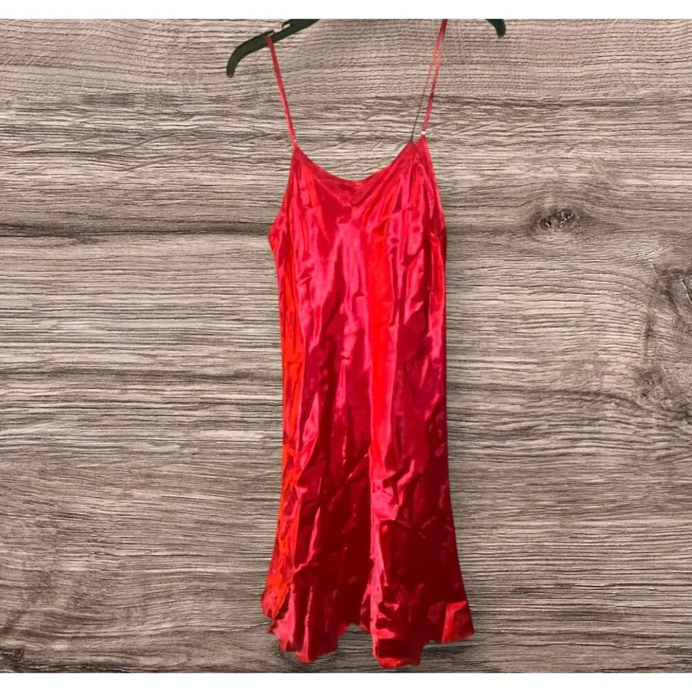 Red Satin‎ Slip Dress Adjustable Straps Flowy Silhouette Sexy Coquette Vamp
